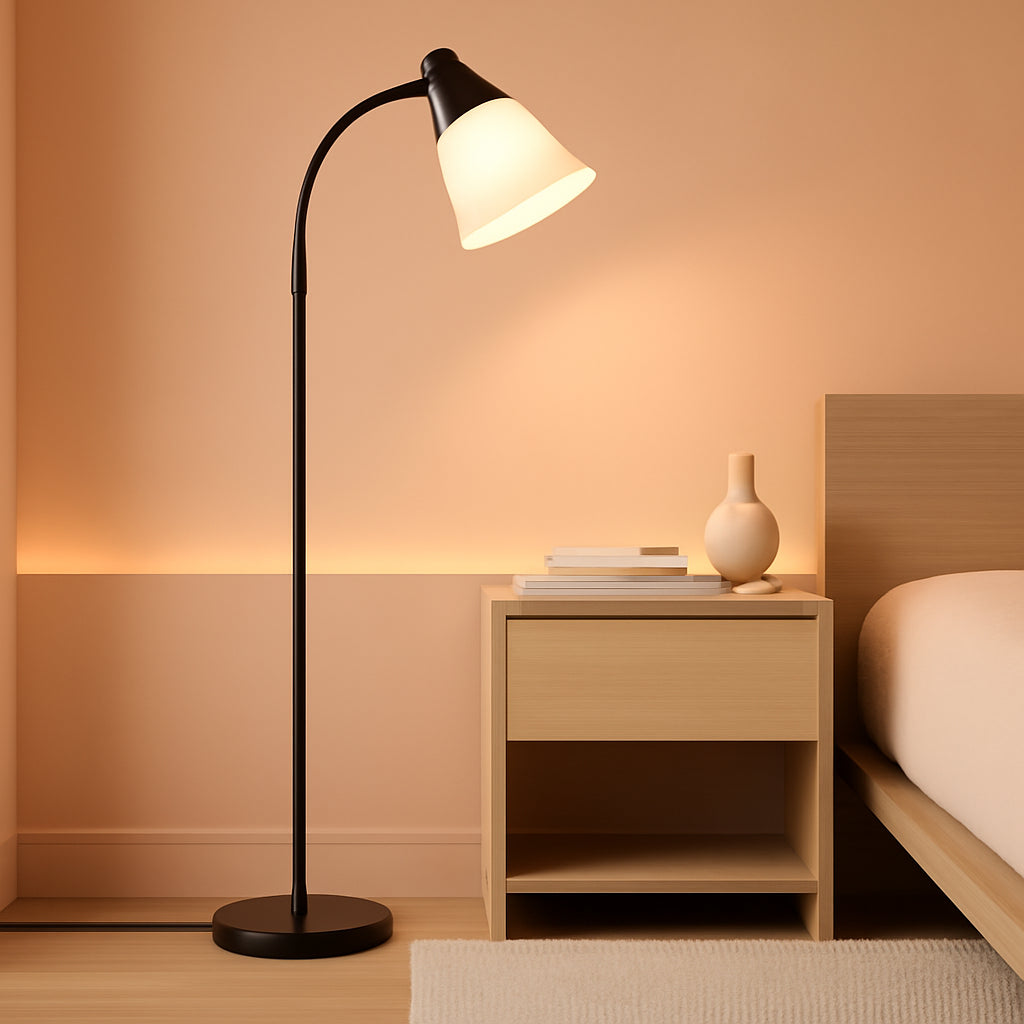 Black Floor Lamp with Adjustable Gooseneck, LED Bulb & Illuminated Shade Jonine&