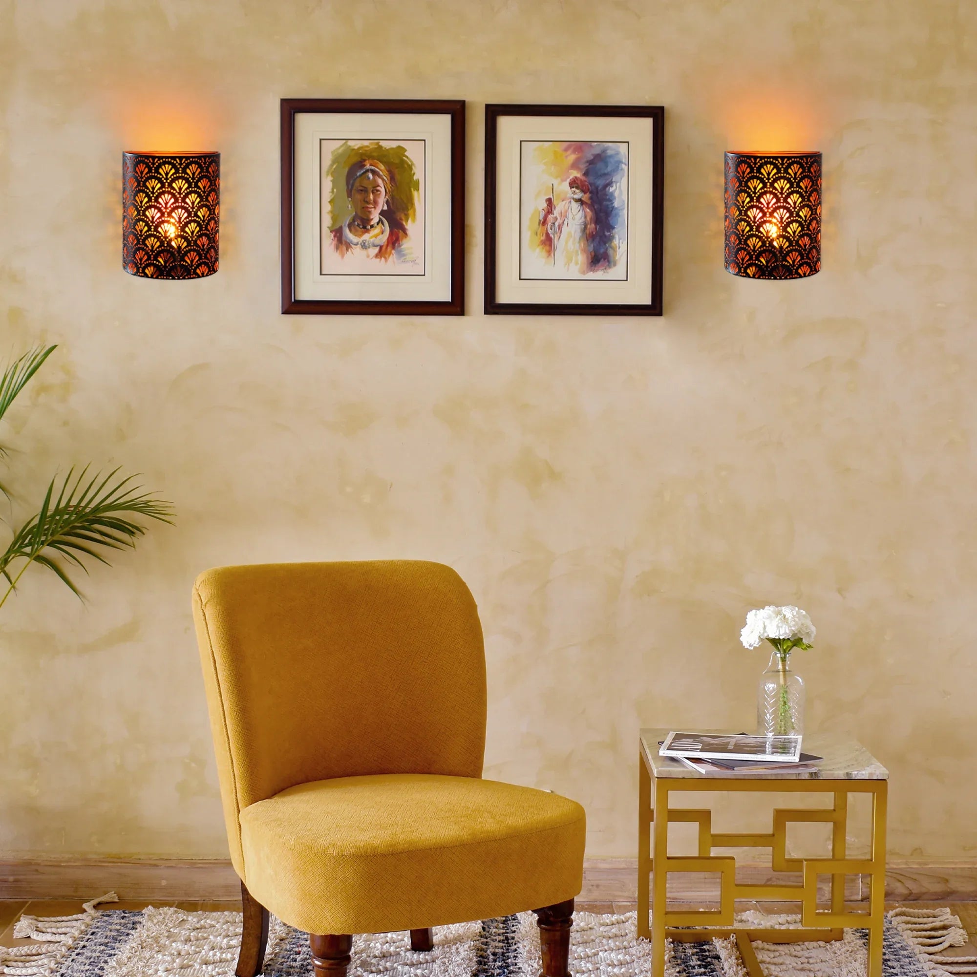 Flabellum Matte Black &amp; Gold Wall Sconce, Set of 2