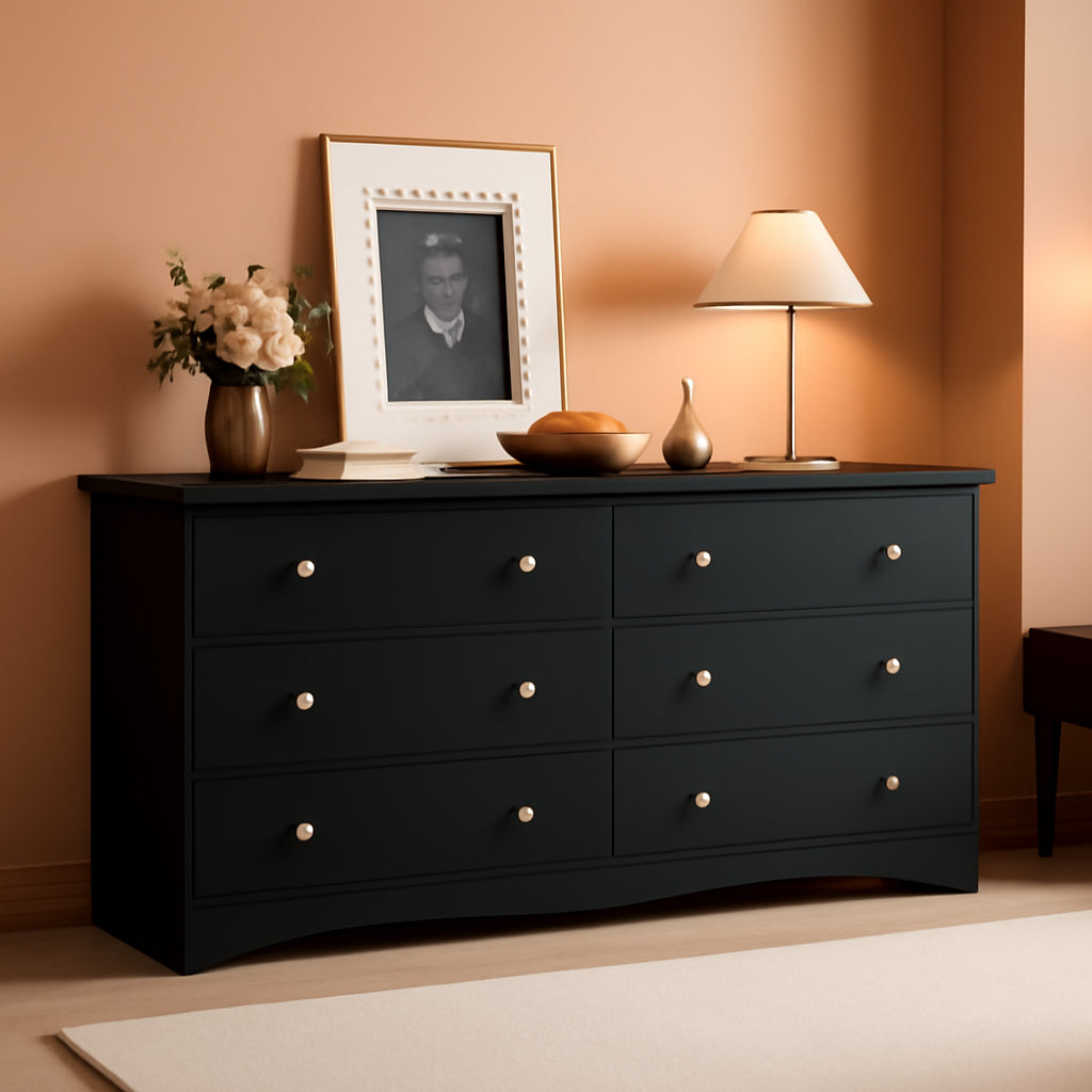 Black 6-Drawer Premium Dresser with Wide Display Top