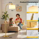 65-Inch Brushed Gold Floor Lamp with Tri-Color LED & Fabric Shade ShipItFurniture