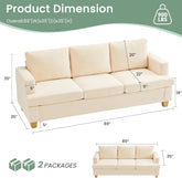 Beige Chenille Sleeper Sofa Three-Seater Loveseat Set-2
