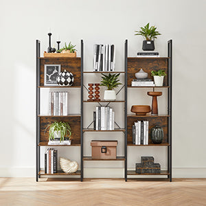 VASAGLE Bookshelf, 14 Shelves, Metal Rack for living room Study office Industrial Design
