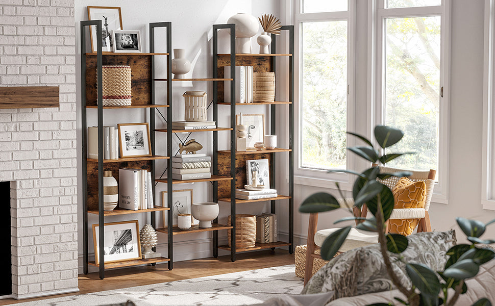 VASAGLE Bookshelf, 14 Shelves, Metal Rack for living room Study office Industrial Design