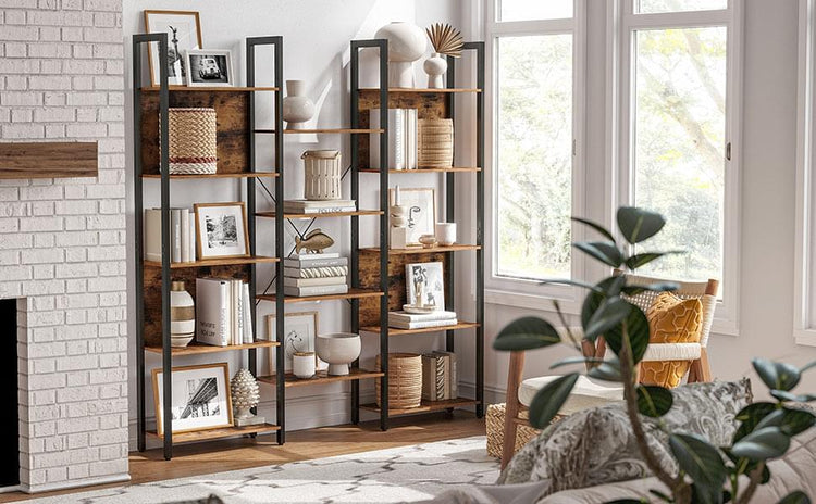 VASAGLE Industrial Bookcase - 14 Shelves Display Rack (Vintage Brown)