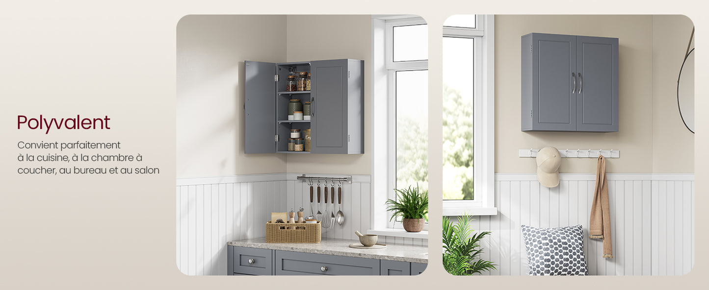 VASAGLE Bathroom Wall Cabinet with Adjustable Shelves 18 x 60 x 60 cm