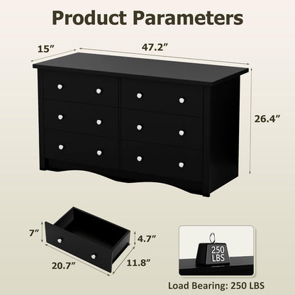 Black 6-Drawer Premium Dresser with Wide Display Top