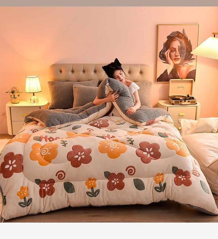 Lamb Fleece Blanket Winter Comforter Thickened Quilts Double-sided Velvet Warm Quilt Single Double Dormitory Milk Fleece Core Jonine&