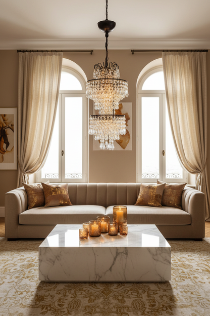 Crystal Pendant Living Room Scene