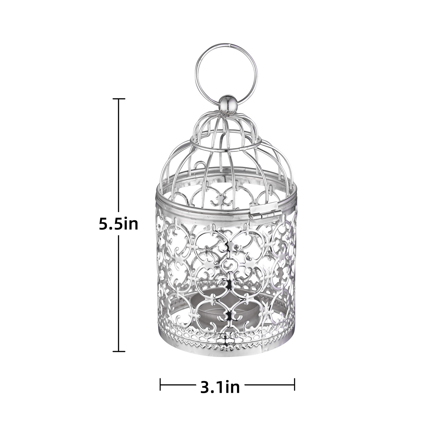 Vintage birdcage hanging lantern full view - decorative tealight candle holder