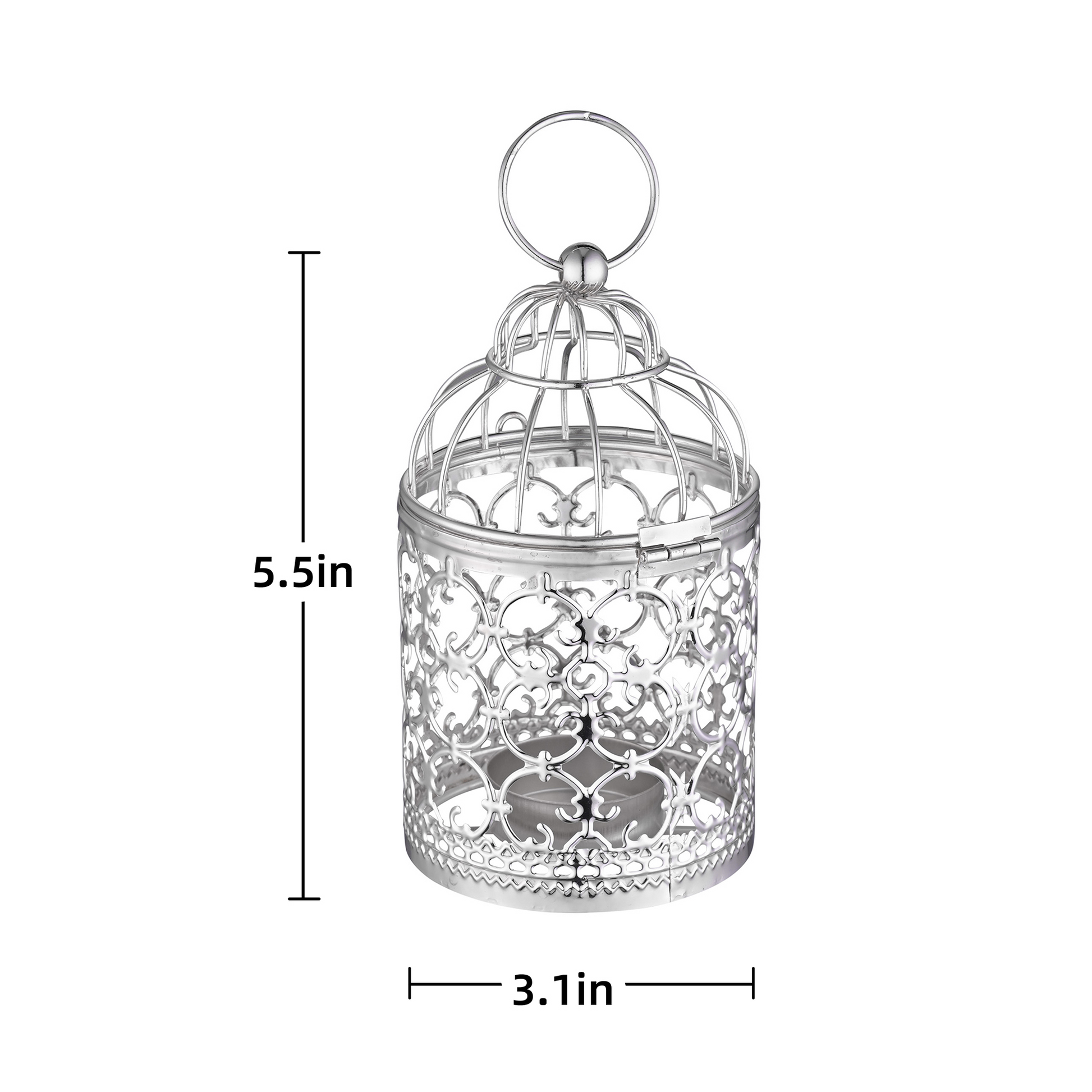 Vintage birdcage hanging lantern full view - decorative tealight candle holder