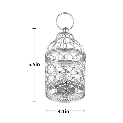 Vintage birdcage hanging lantern full view - decorative tealight candle holder