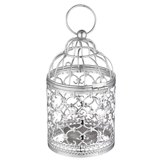 Birdcage tealight lantern close-up - vintage metal candle holder