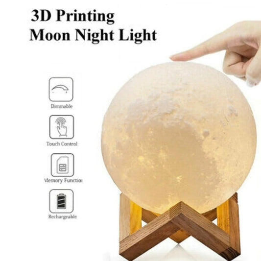Moon lamp on stand close-up - warm LED glow decorative light
