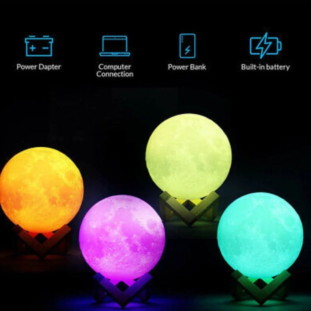 Moon lamp with stand lifestyle shot - soft ambient bedroom lighting