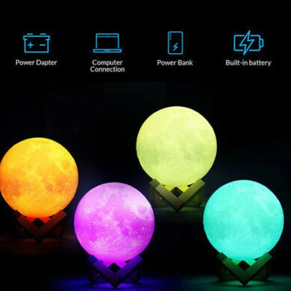 Moon lamp with stand lifestyle shot - soft ambient bedroom lighting