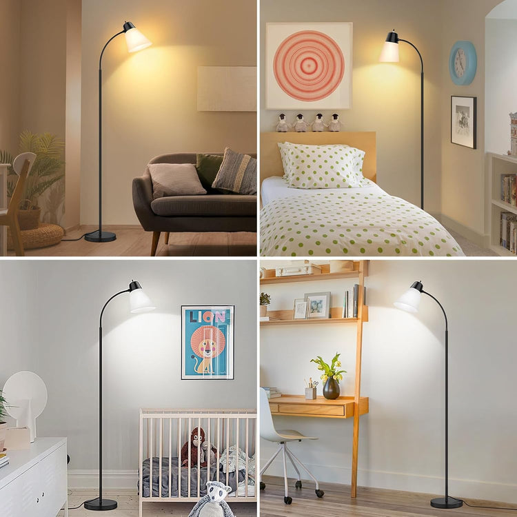 Black Floor Lamp with Adjustable Gooseneck, LED Bulb & Illuminated Shade Jonine&