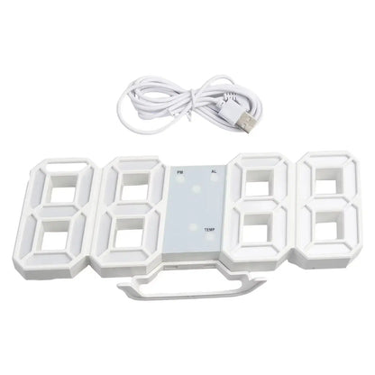 LED Wall Clock 23.5*9.3*1.8Cm Oversize 3D Modern Digital 24/12 Hour Display Timer Alarm Home USB Brightness Adjustable