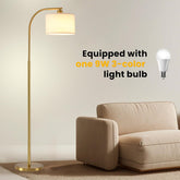 65-Inch Brushed Gold Floor Lamp with Tri-Color LED & Fabric Shade ShipItFurniture