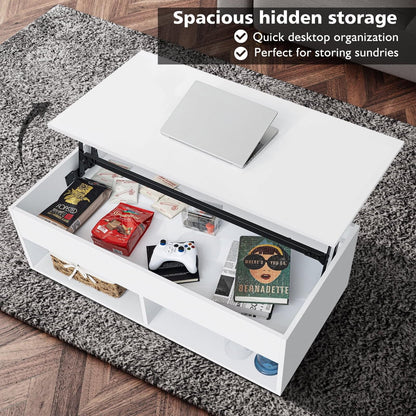 Light Up the Room — LED Lift Top Coffee Table with Hidden Storage in High Gloss White