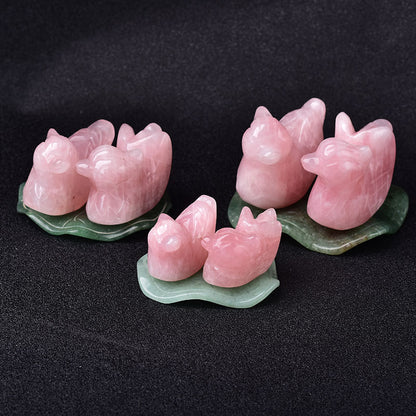 Rose Quartz Mandarin Duck Figurine with Lotus Leaf (1 Set)