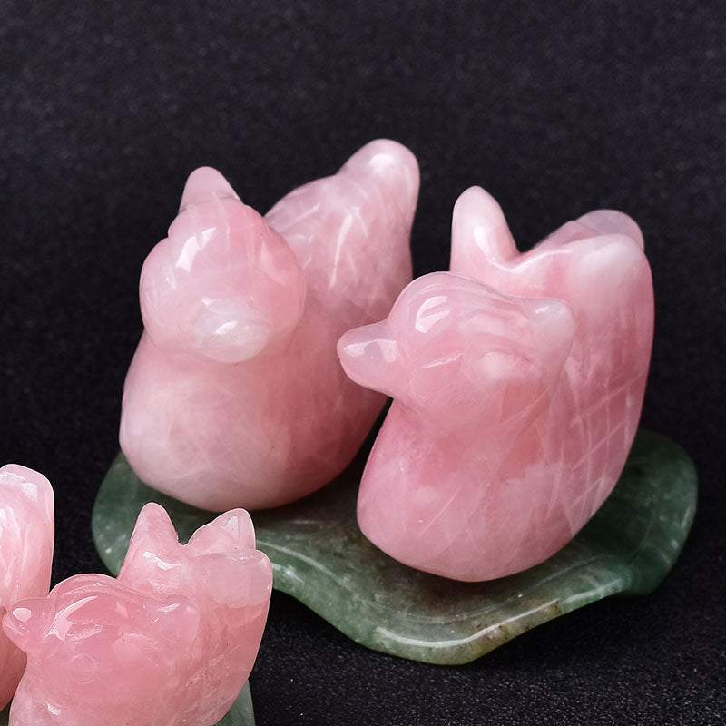 Rose Quartz Mandarin Duck Figurine with Lotus Leaf (1 Set)