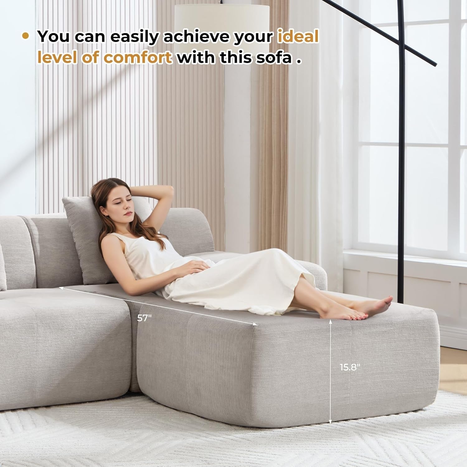 160-Inch U-Shaped Modular Sectional Sofa Camel Ottoman-4
