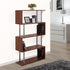 S-shaped wooden bookcase with open shelves for books plants and display décor