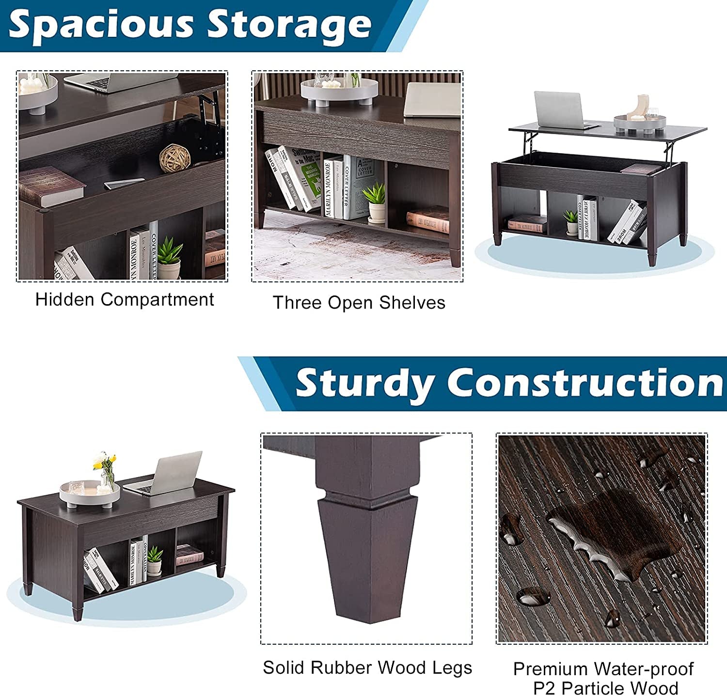 The Table That Does More  Lift Top Coffee Table with Hidden Compartment &amp; Open Shelves