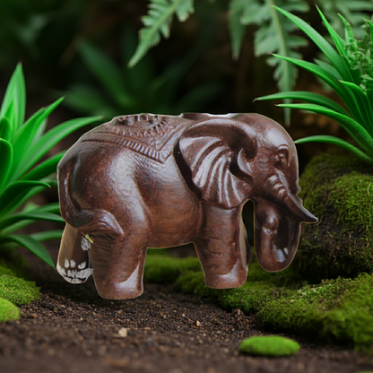 Black Sandalwood Carved Elephant Figurine (One Piece)