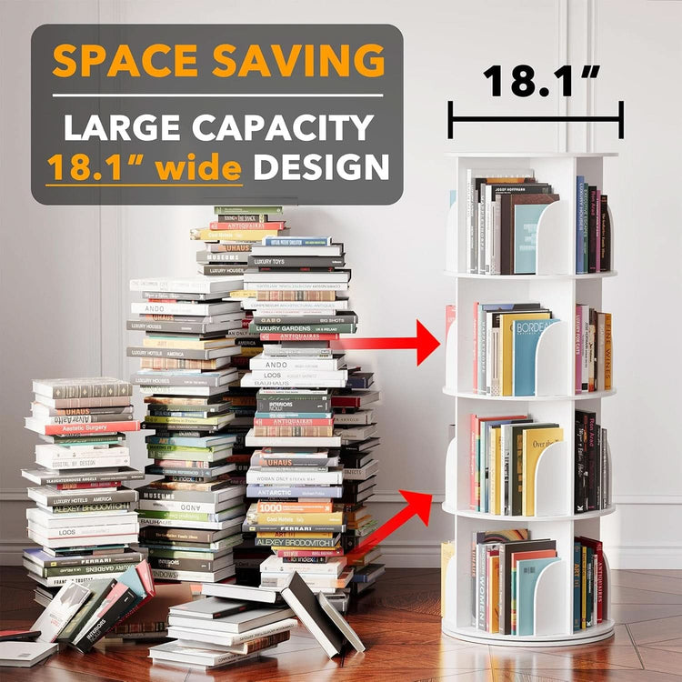 4-Tier Rotating Bookshelf Tower — White Spinning Bookcase, 50"H ShipItFurniture