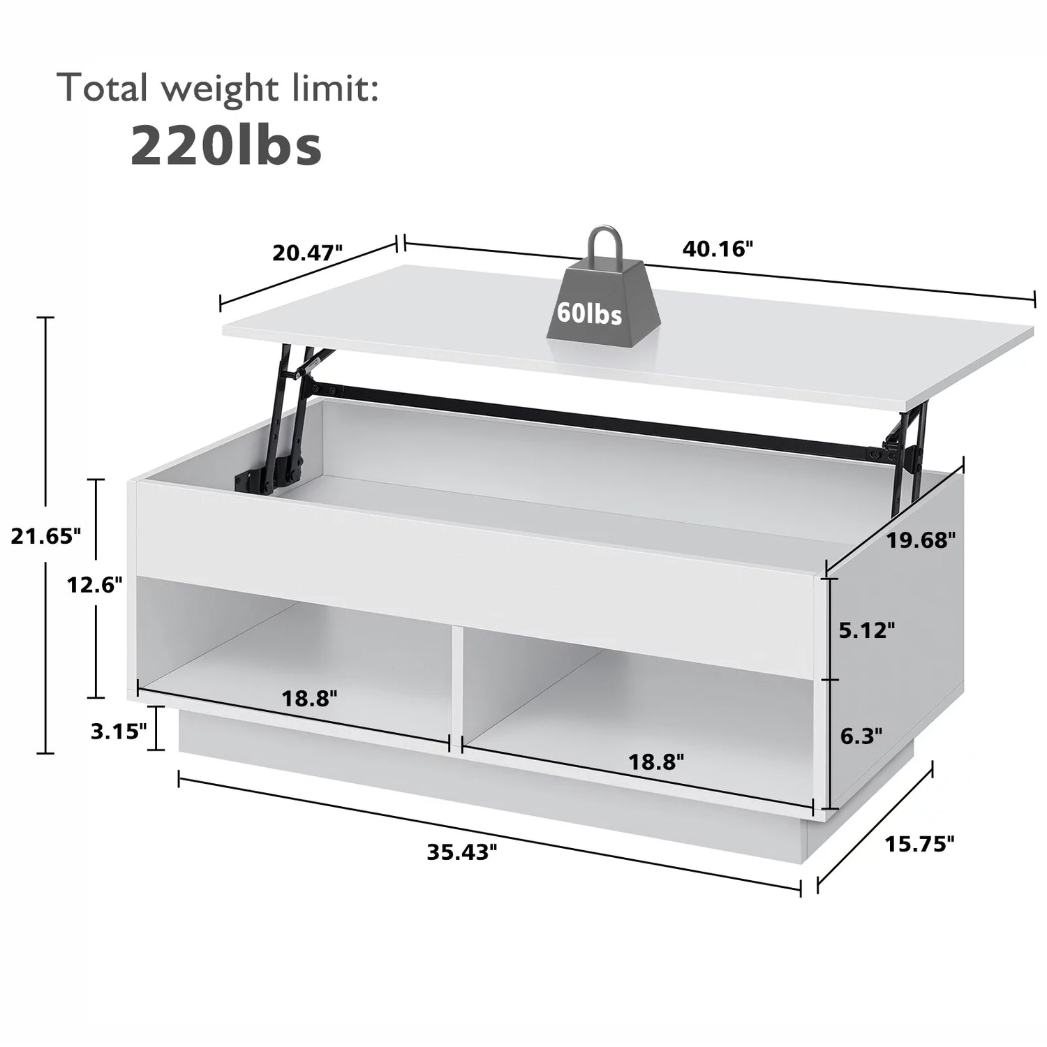Light Up the Room — LED Lift Top Coffee Table with Hidden Storage in High Gloss White