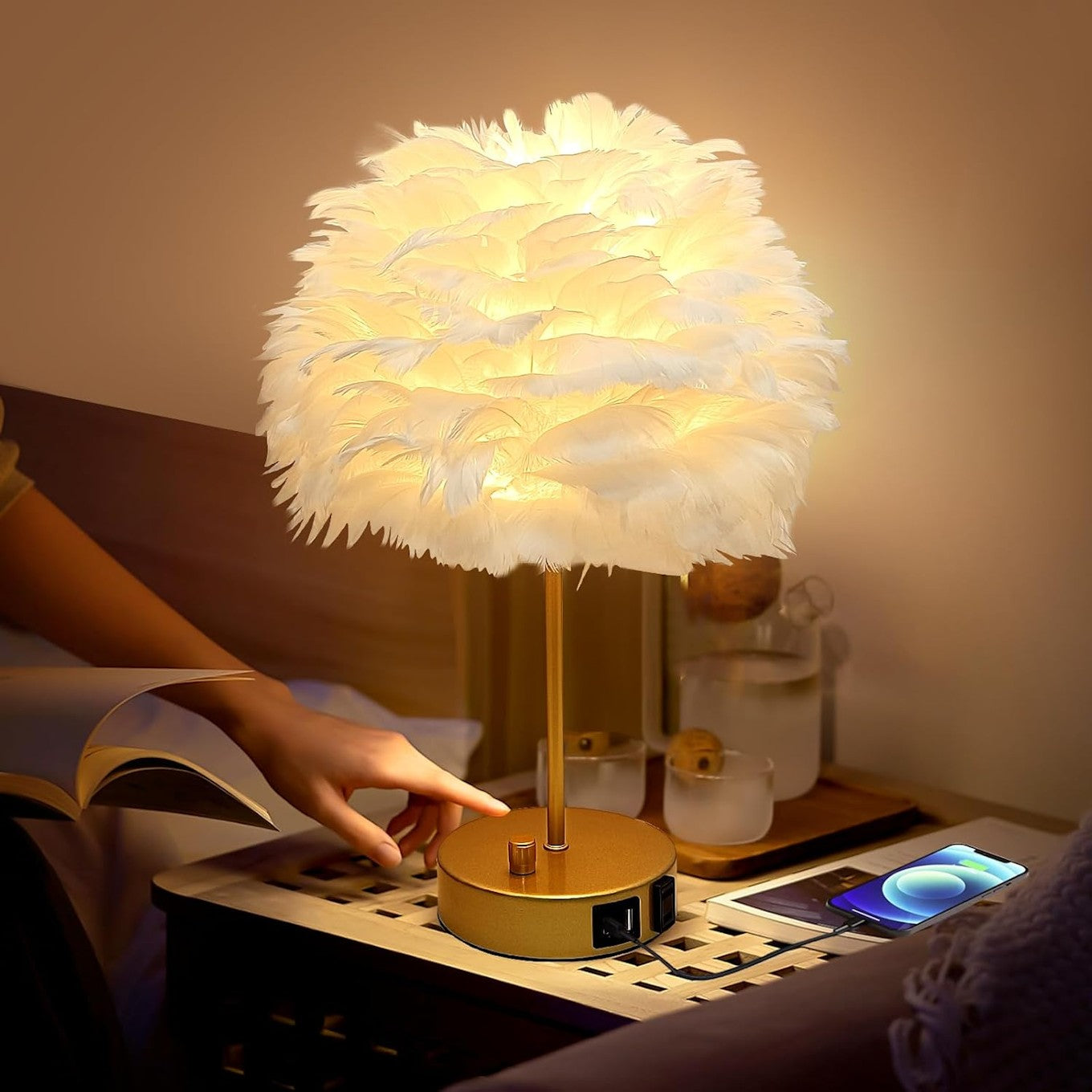 Premium table lamp with fabric shade and sculptural base on a styled tabletop