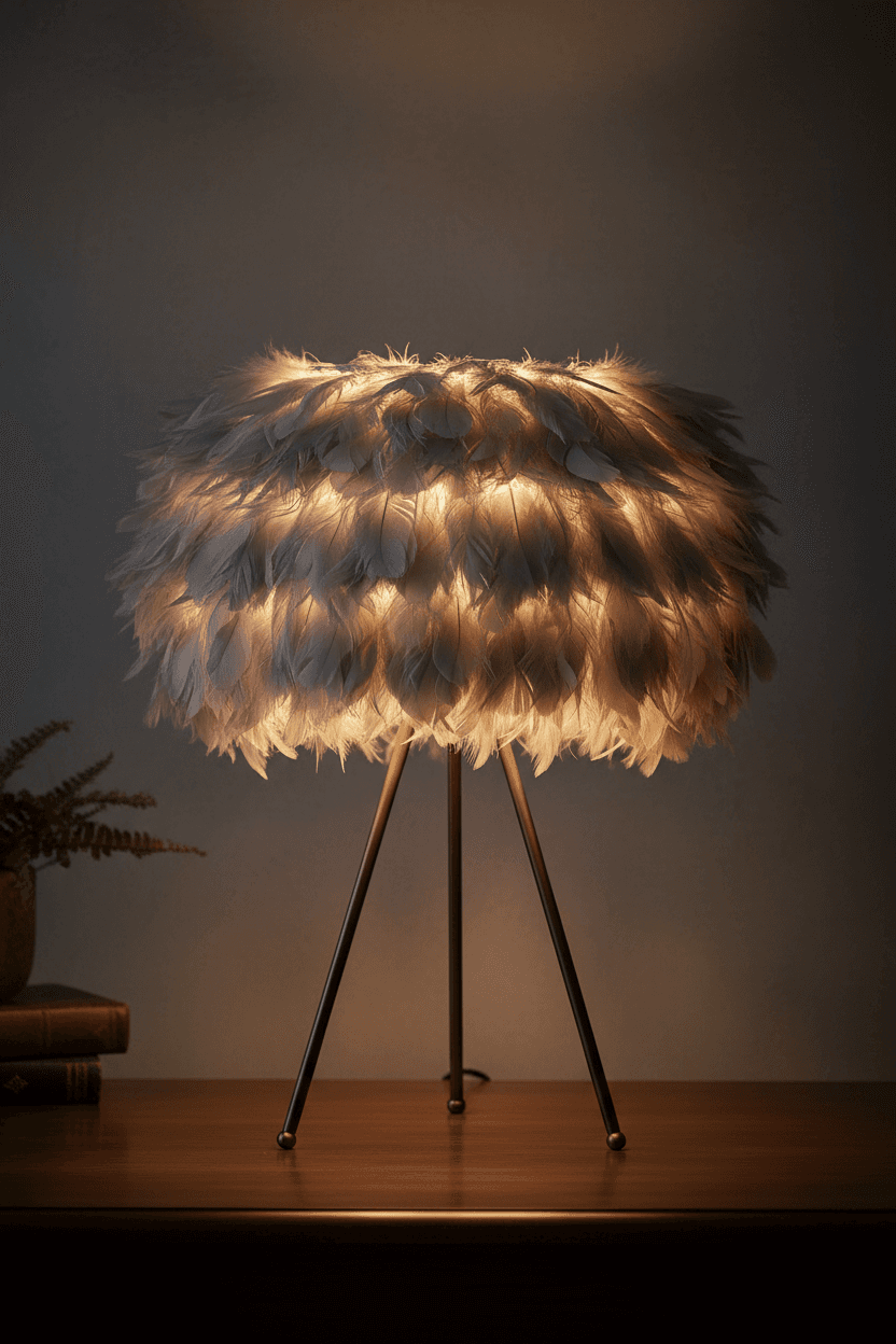 Soft Light, Strong Style — Grey Feather Tripod Desk Lamp