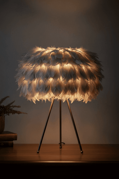 Soft Light, Strong Style — Grey Feather Tripod Desk Lamp