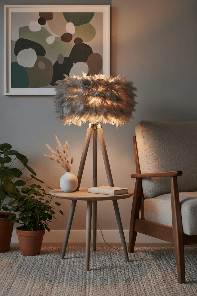Soft Light, Strong Style — Grey Feather Tripod Desk Lamp