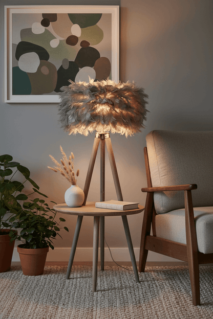 Soft Light, Strong Style — Grey Feather Tripod Desk Lamp