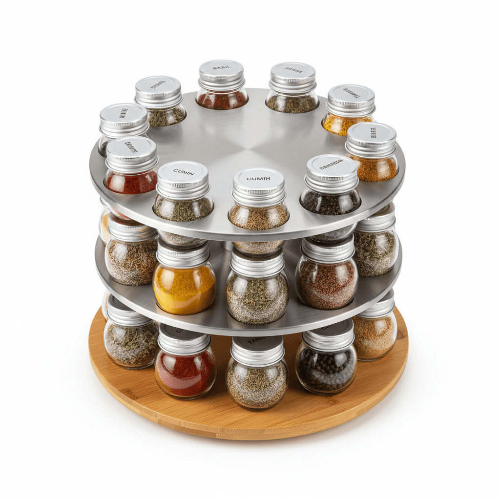 SpinMaster™ Rotating Spice Rack – 18-Piece Countertop Carousel with Spinning Jars