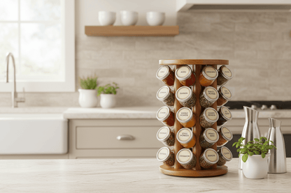 SpinMaster™ Rotating Spice Rack – 18-Piece Countertop Carousel with Spinning Jars