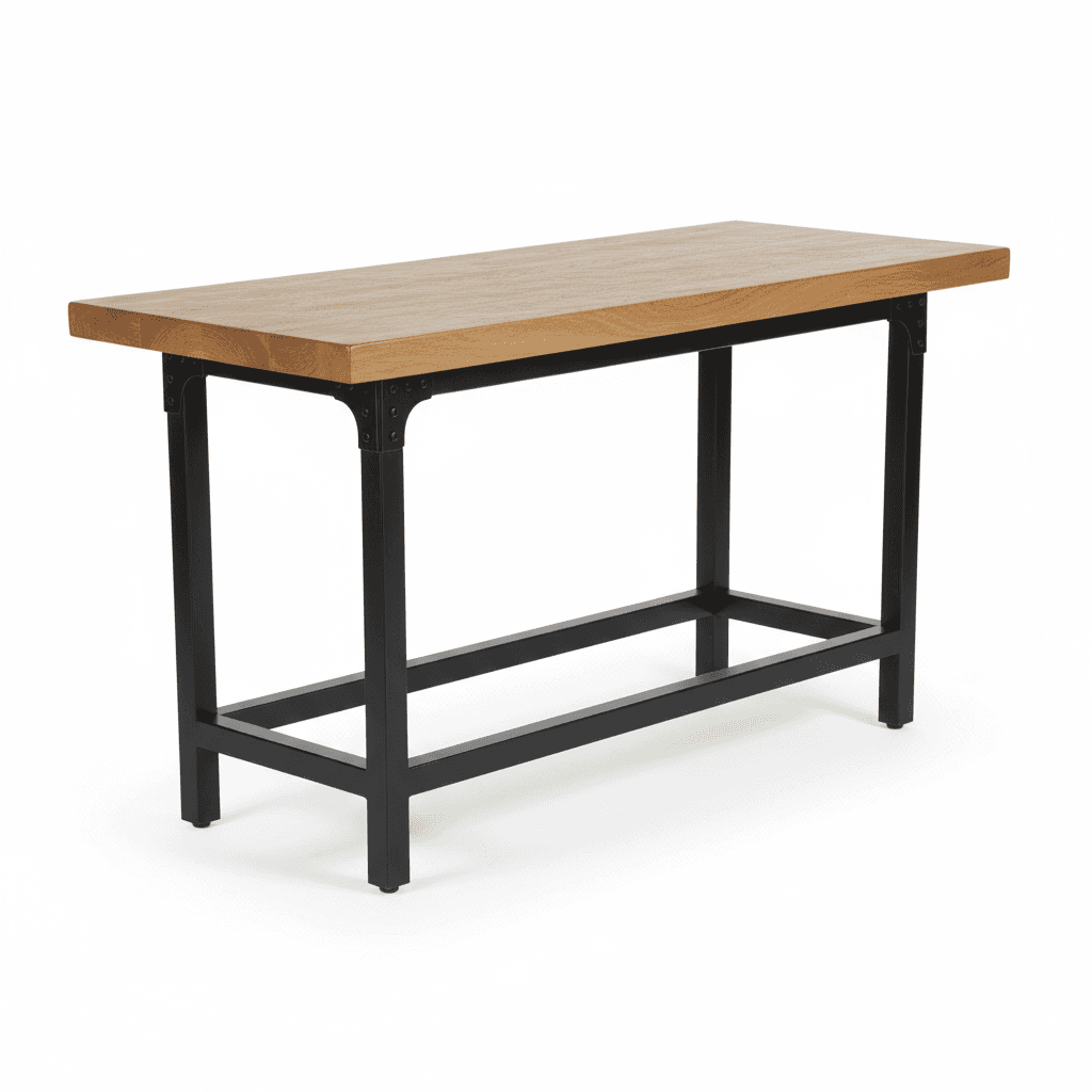Counter-Height Industrial Bar Table – 47" Black Oak, Metal Frame