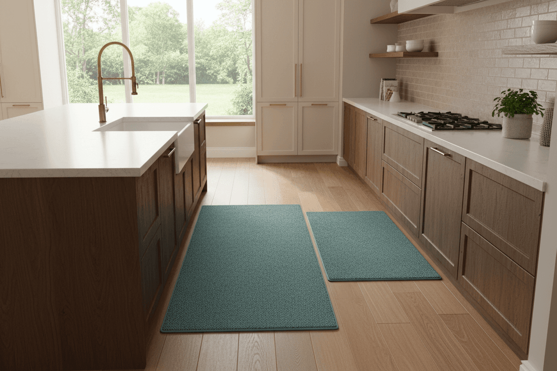 Cushioned Anti-Fatigue Kitchen Mat Set – 2-Piece, Teal (17x29 &amp; 17x59)