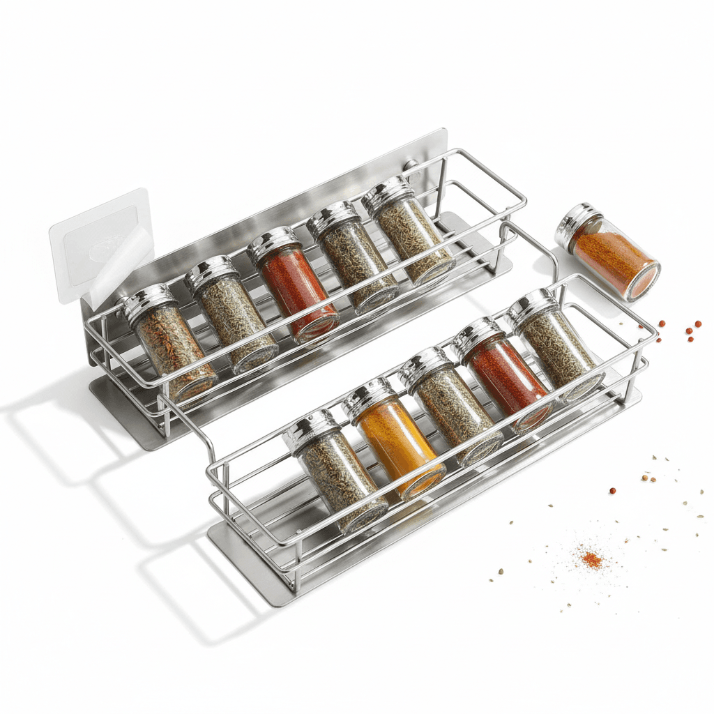 Self-Adhesive Kitchen Spice Rack – Wall-Mounted Under-Shelf Organizer