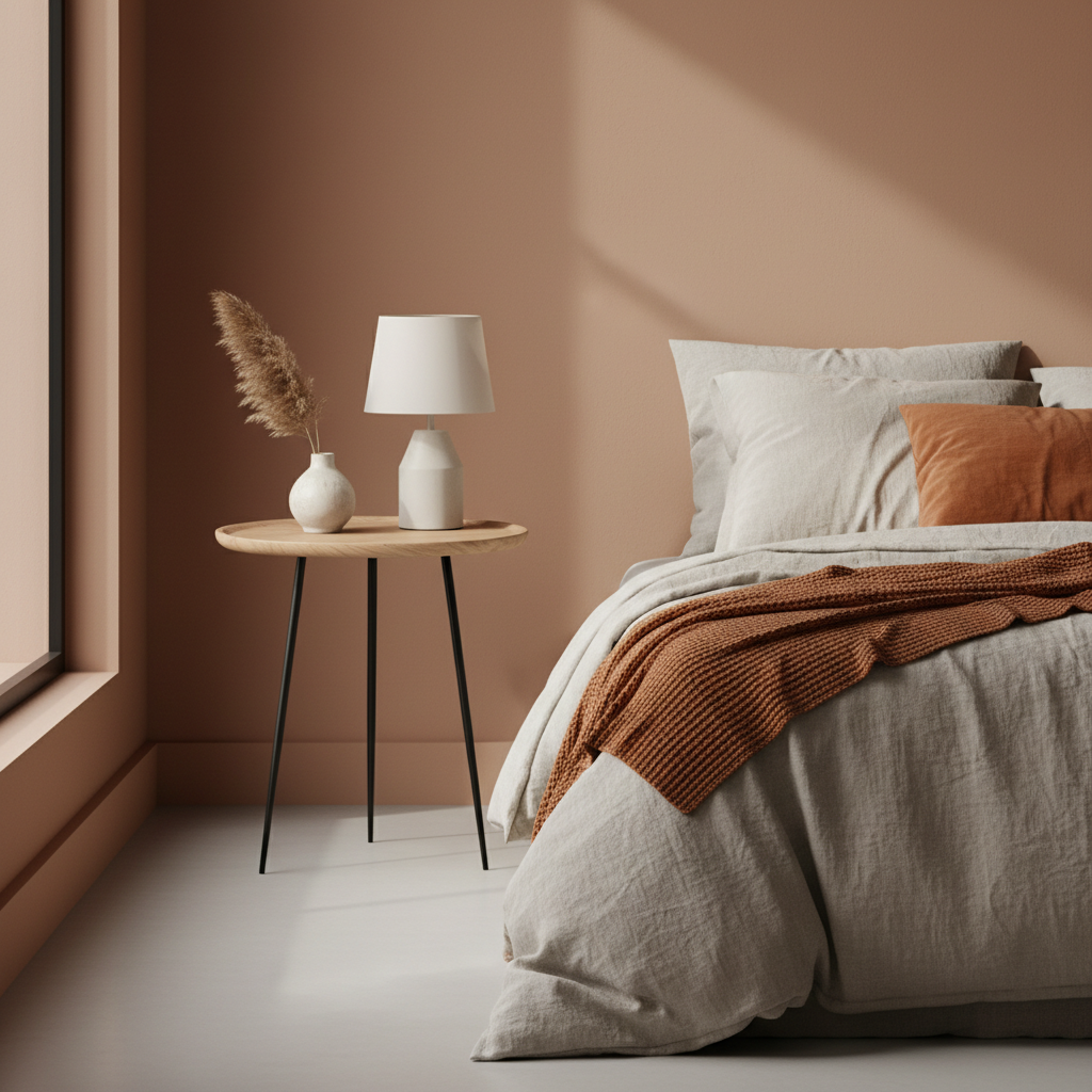 Minimalist Side Table — Round Wood Accent Table with Metal Legs