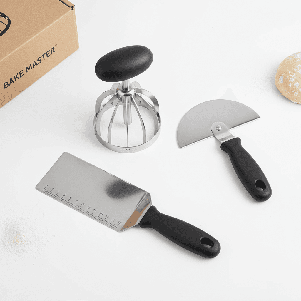 Dough Blender &amp; Pastry Cutter Set – Stainless Steel with Bench Scraper