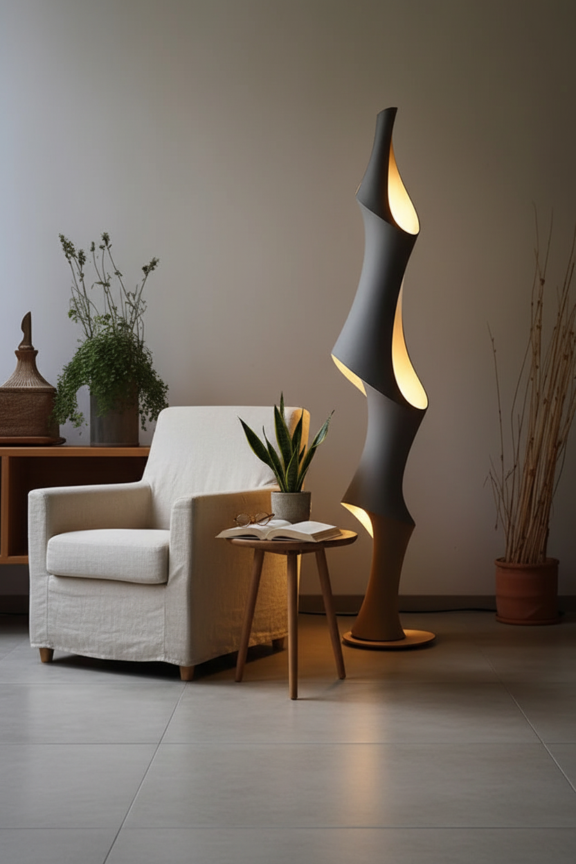 Art Deco Sculptural LED Floor Lamp  Modern Ambient Lighting for a Calm, Elevated Space