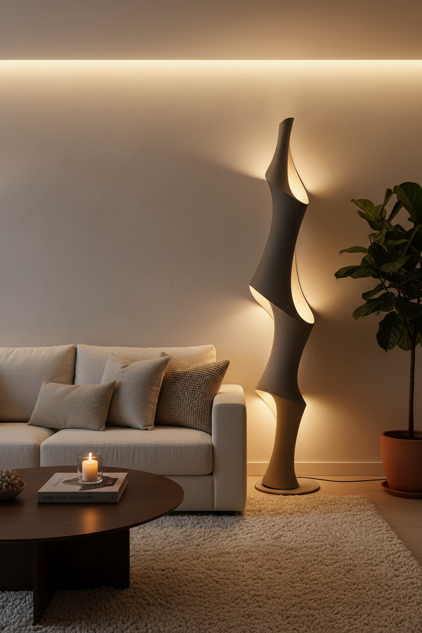 Art Deco Sculptural LED Floor Lamp  Modern Ambient Lighting for a Calm, Elevated Space