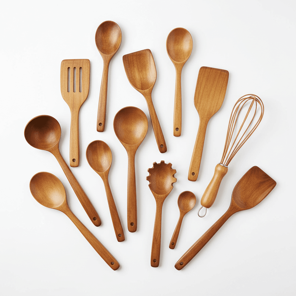 Natural Teak Wood Kitchen Utensil Set – 10-Piece Cooking Tools