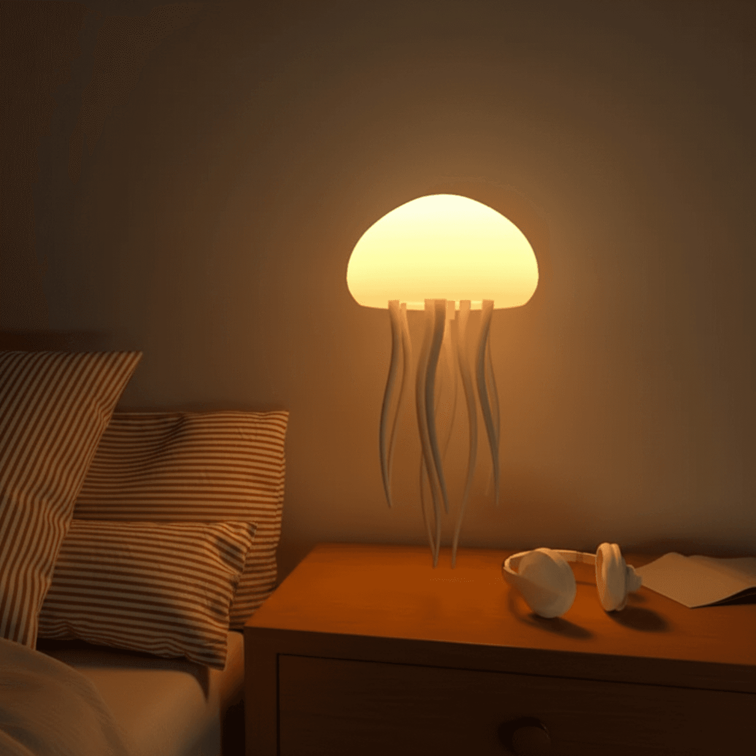 Jellyfish Ambient Lamp with color-shifting LED light creating a calming, hypnotic glow in a room