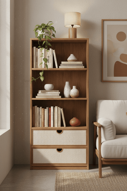 Books, Beauty &amp; Storage — JHK 5-Tier Wood Bookshelf with Fabric Drawer