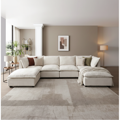 Modular Linen Sectional Sofa with Ottoman
