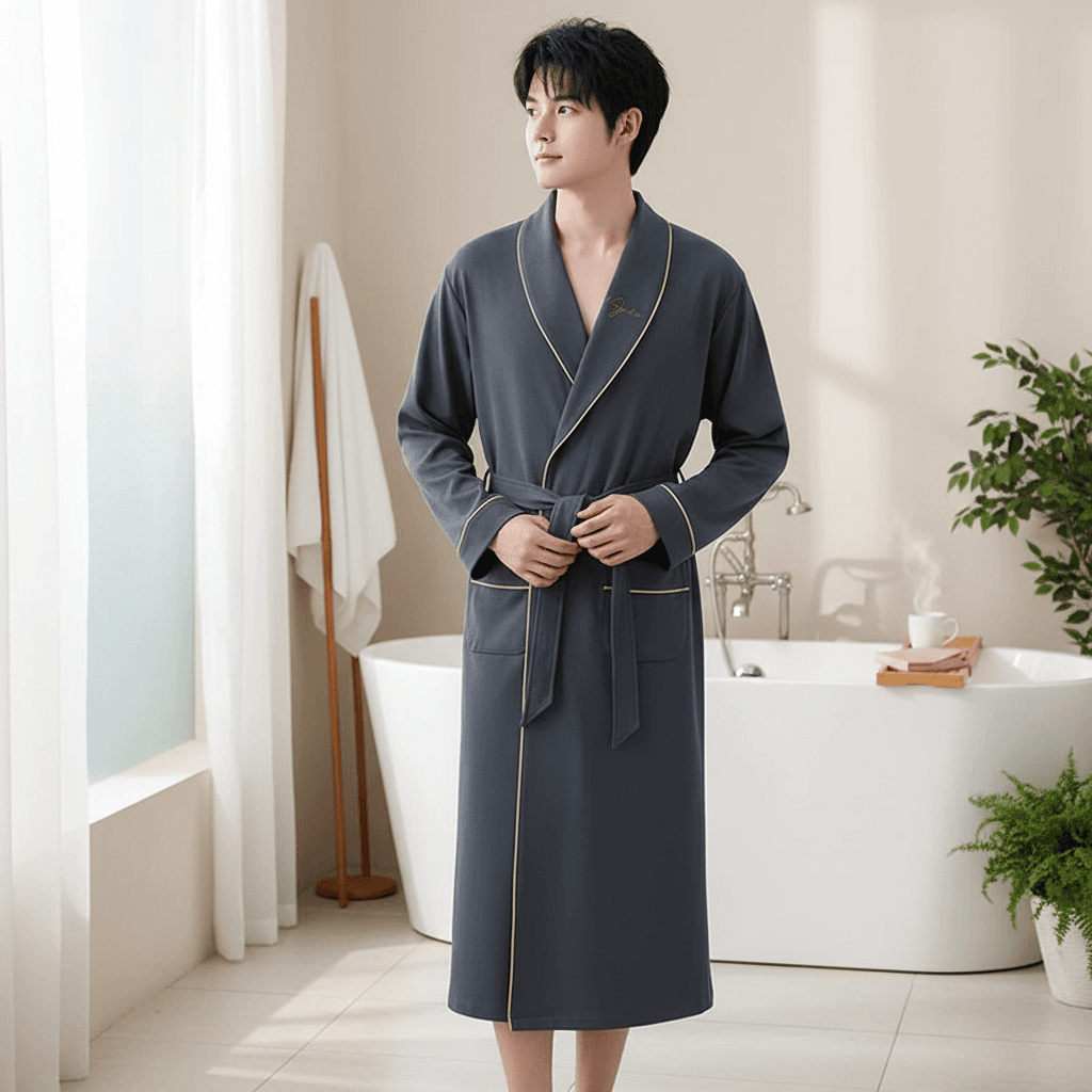 His Moment to Unwind — 100% Cotton Kimono Bathrobe for Men